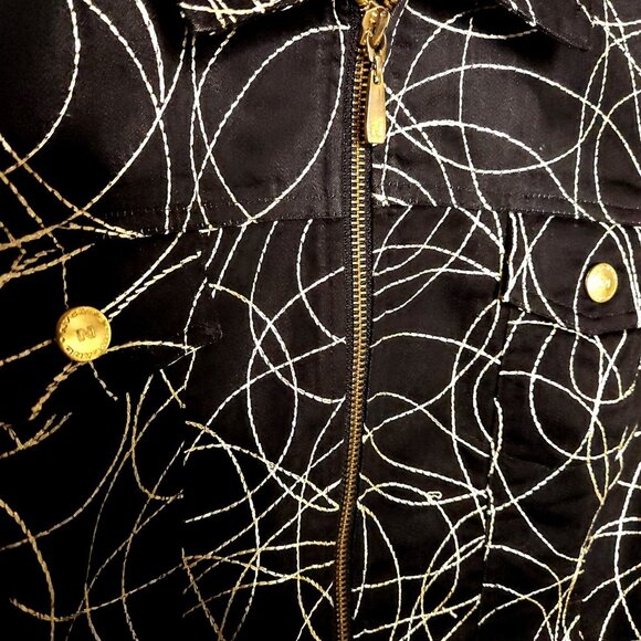 Peter Nygard 3/4 Sleeve Black Full Zip Jacket Metallic Embroidery 10 - Picture 3 of 8